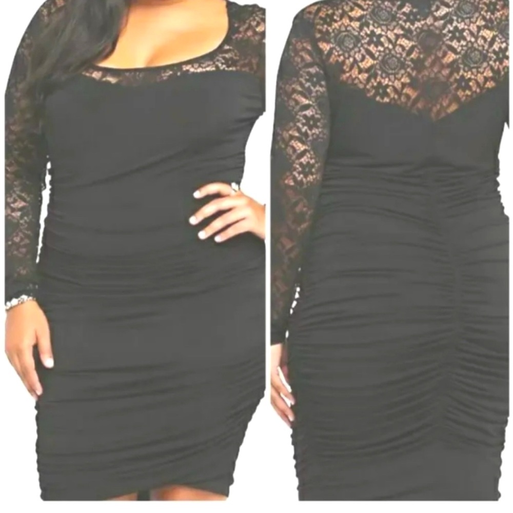 Torrid Black lace long sleeve Dress with ruching
